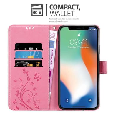 iPhone XR Suojakuori Lompakkokotelo (Vaaleanpunainen)