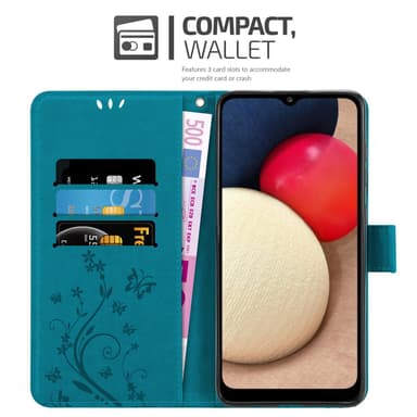 Samsung Galaxy A02s Suojakuori Lompakkokotelo (Sininen)