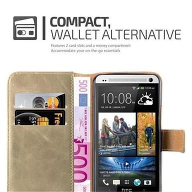 HTC ONE M7 Suojakuori Lompakkokotelo (Ruskea)