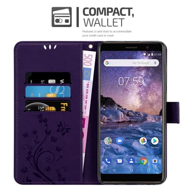 Nokia 7 PLUS Suojakuori Lompakkokotelo (Violetti)