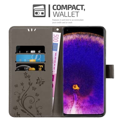 Oppo FIND X5 PRO Suojakuori Lompakkokotelo (harmaa)