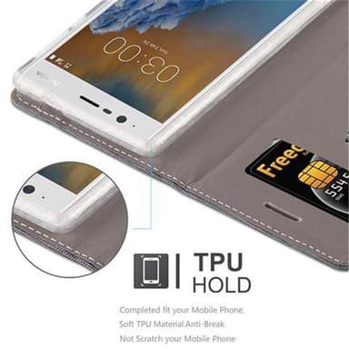 Nokia 3 2017 Suojakuori Lompakkokotelo (harmaa)