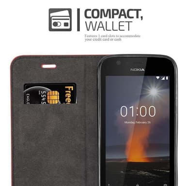 Nokia 1 2018 Suojakuori Lompakkokotelo (Punainen)