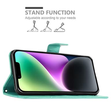 iPhone 14 PLUS Suojakuori Lompakkokotelo (Turkoosi)