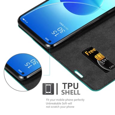 Oppo Reno6 5G Suojakuori Lompakkokotelo (Turkoosi)