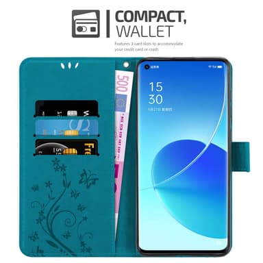 Oppo Reno6 PRO 5G Suojakuori Lompakkokotelo (Sininen)