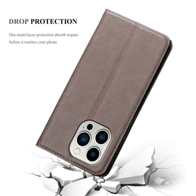 iPhone 14 PRO MAX Suojakuori Lompakkokotelo (Ruskea)