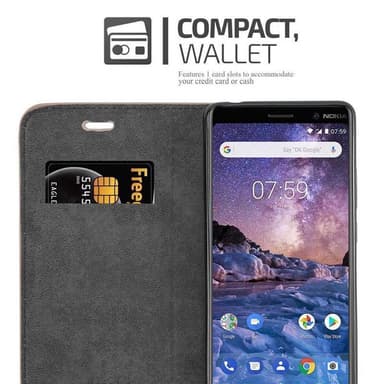 Nokia 7 PLUS Suojakuori Lompakkokotelo (Ruskea)