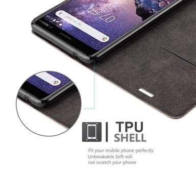 Nokia 7 PLUS Suojakuori Lompakkokotelo (Ruskea)