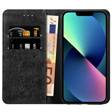 iPhone 13 MINI Suojakuori Lompakkokotelo (Musta)