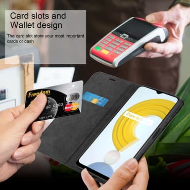 Realme C21 Suojakuori Lompakkokotelo (Musta)