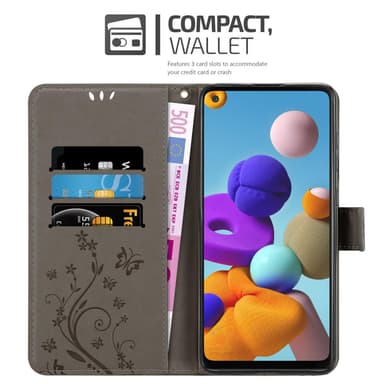 Samsung Galaxy A21s Suojakuori Lompakkokotelo (harmaa)