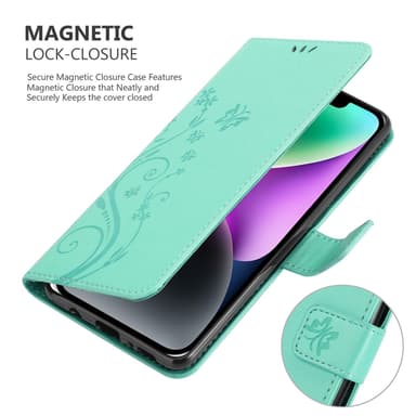 iPhone 14 Suojakuori Lompakkokotelo (Turkoosi)