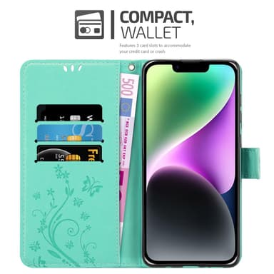 iPhone 14 Suojakuori Lompakkokotelo (Turkoosi)