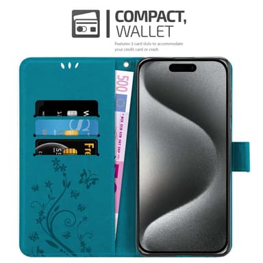 iPhone 15 PRO MAX Suojakuori Lompakkokotelo (Sininen)