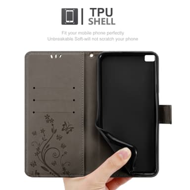 Huawei P8 Suojakuori Lompakkokotelo (harmaa)