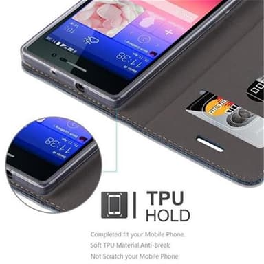 Huawei ASCEND P7 Suojakuori Lompakkokotelo (Sininen)