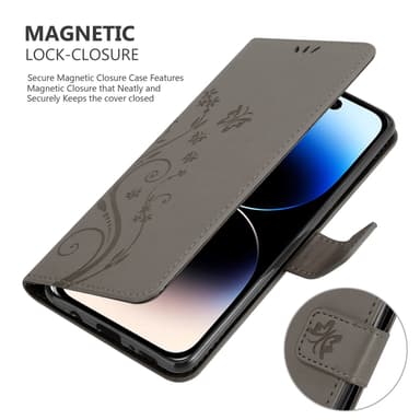 iPhone 14 PRO MAX Suojakuori Lompakkokotelo (harmaa)
