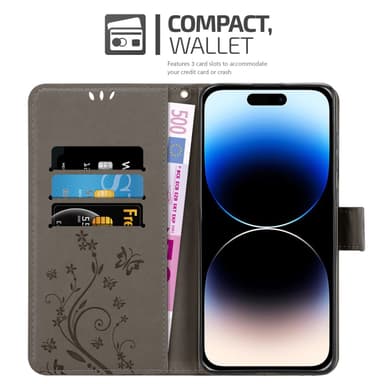 iPhone 14 PRO MAX Suojakuori Lompakkokotelo (harmaa)