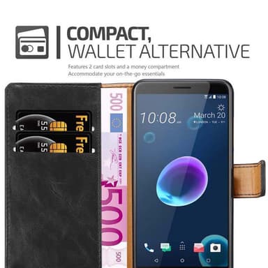 HTC Desire 12 Suojakuori Lompakkokotelo (Musta)