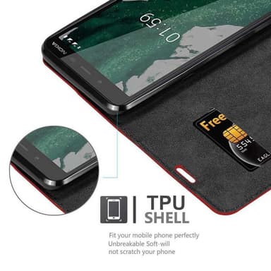 Nokia 1 PLUS Suojakuori Lompakkokotelo (Punainen)
