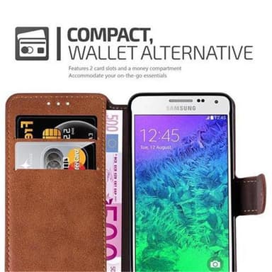 Samsung Galaxy ALPHA Suojakuori Lompakkokotelo (Ruskea)