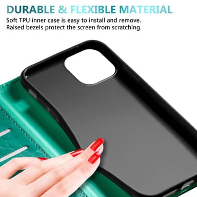 iPhone 13 MINI Suojakuori Lompakkokotelo (Turkoosi)