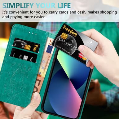 iPhone 13 MINI Suojakuori Lompakkokotelo (Turkoosi)