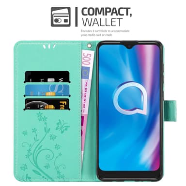 Alcatel 1S 2020 Suojakuori Lompakkokotelo (Turkoosi)