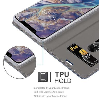 Nokia 7.1 PLUS / X7 Suojakuori Lompakkokotelo (Sininen)