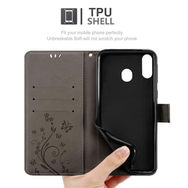 Samsung Galaxy M20 Suojakuori Lompakkokotelo (harmaa)