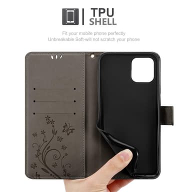iPhone 12 / 12 PRO Suojakuori Lompakkokotelo (harmaa)