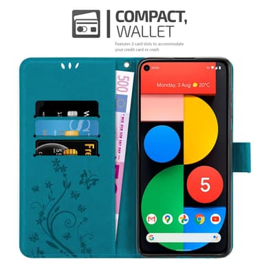 Google PIXEL 5 Suojakuori Lompakkokotelo (Sininen)