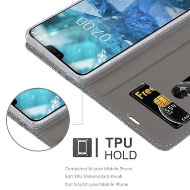 Nokia 7.1 Suojakuori Lompakkokotelo (harmaa)