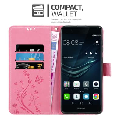Huawei P9 Suojakuori Lompakkokotelo (Vaaleanpunainen)