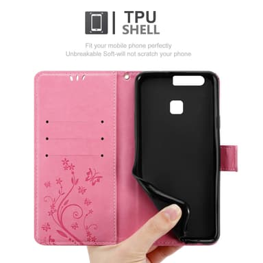 Huawei P9 Suojakuori Lompakkokotelo (Vaaleanpunainen)