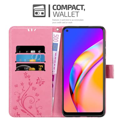 Oppo A94 5G Suojakuori Lompakkokotelo (Vaaleanpunainen)