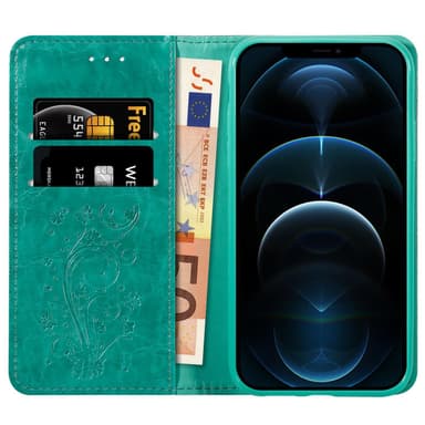 iPhone 12 PRO MAX Suojakuori Lompakkokotelo (Turkoosi)