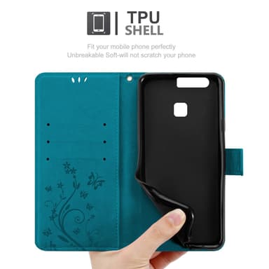 Huawei P9 Suojakuori Lompakkokotelo (Sininen)
