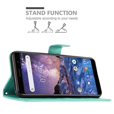 Nokia 7 PLUS Suojakuori Lompakkokotelo (Turkoosi)
