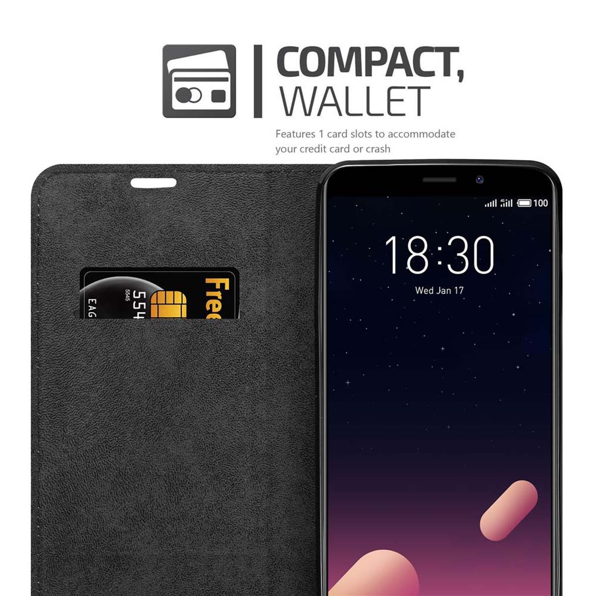 MEIZU M6S Suojakuori Lompakkokotelo (Musta)