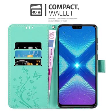 Honor 8X Suojakuori Lompakkokotelo (Turkoosi)