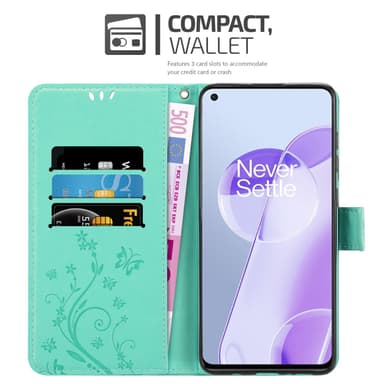 OnePlus 9RT 5G Suojakuori Lompakkokotelo (Turkoosi)