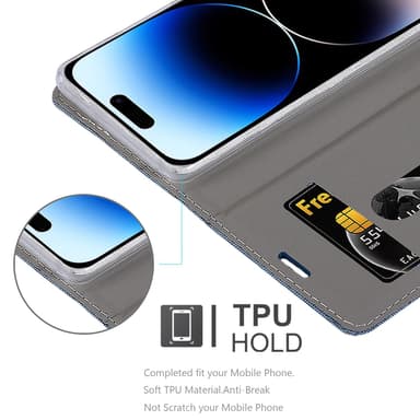 iPhone 14 PRO MAX Suojakuori Lompakkokotelo (Sininen)