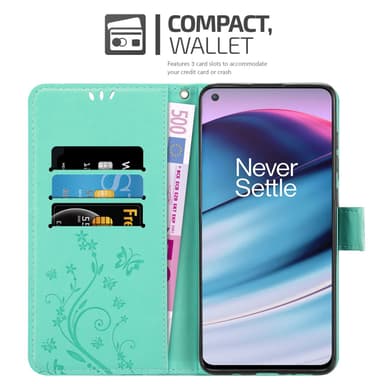 OnePlus Nord CE 5G Suojakuori Lompakkokotelo (Turkoosi)