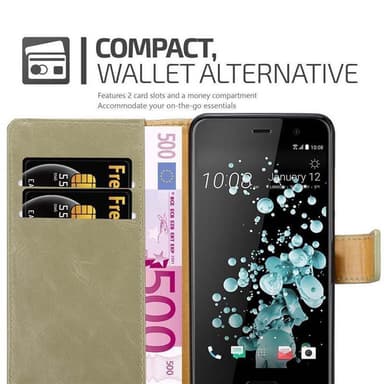HTC U PLAY Suojakuori Lompakkokotelo (Ruskea)
