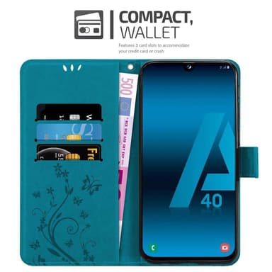 Samsung Galaxy A40 Suojakuori Lompakkokotelo (Sininen)