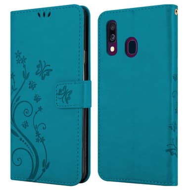Samsung Galaxy A40 Suojakuori Lompakkokotelo (Sininen)