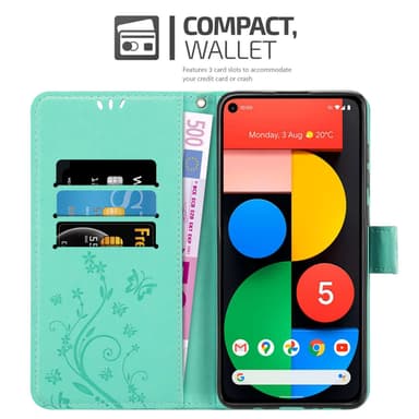 Google PIXEL 5 Suojakuori Lompakkokotelo (Turkoosi)