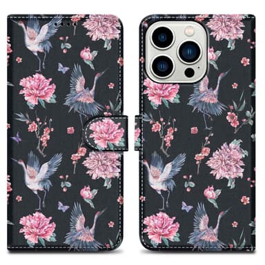 iPhone 14 PRO MAX Suojakuori Lompakkokotelo (Musta)